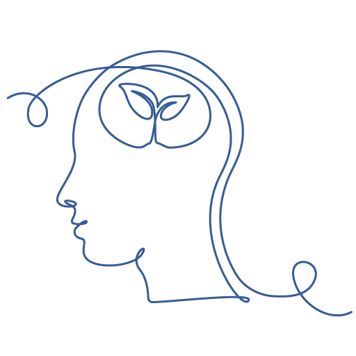 Line drawing of leaves in the brain representing growth in therapy