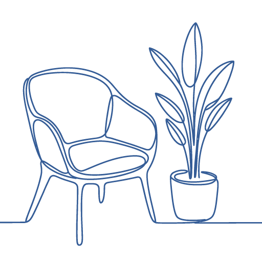Line Drawing of chair and plant